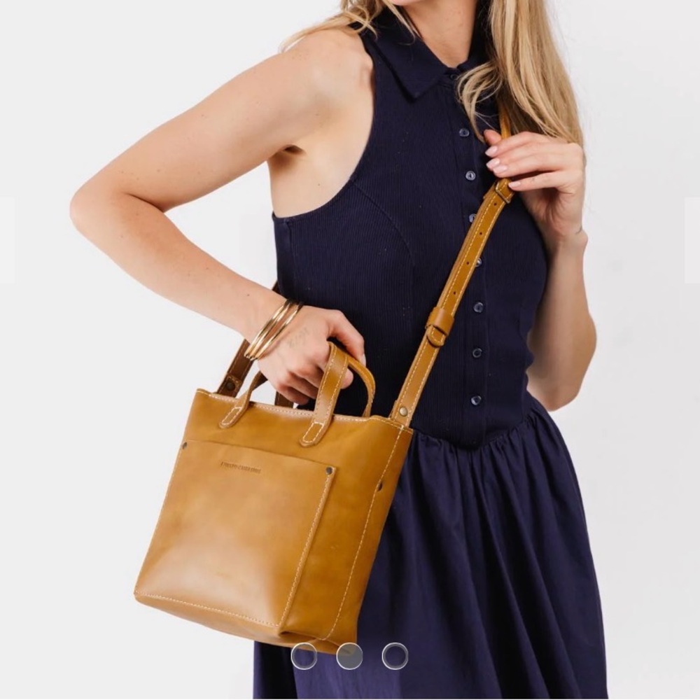 Portland Leather Mini Crossbody Tote Bag in Mango. NEW - Picture 5 of 7